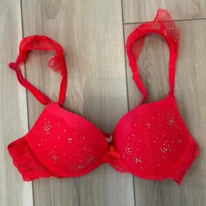Victoria's Secret Dream Angels Red Rhinestone Push Up Bra 36A